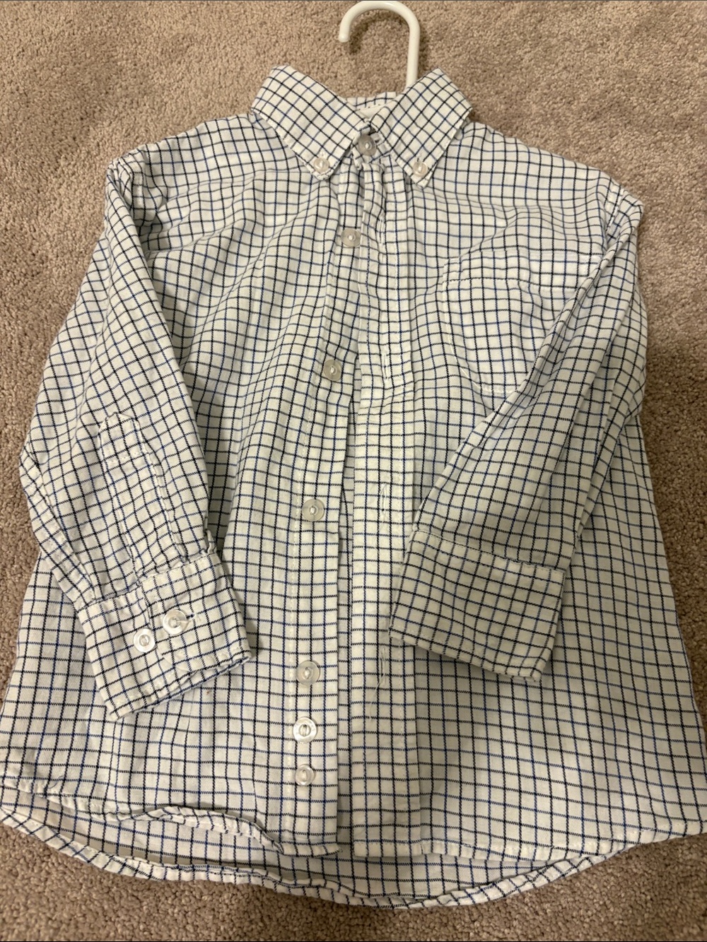 Boys Button-Down White Shirt with Navy Check